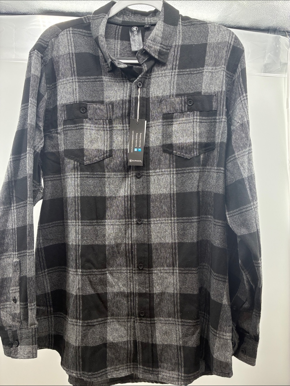 burnside Black & Gray Plaid Button-Down Flannel Shirt